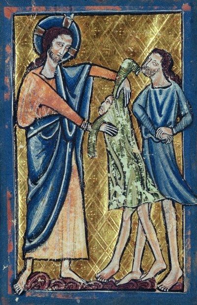 God Clothing Adam and Eve, from a book of Bible Pictures by William de Brailes  